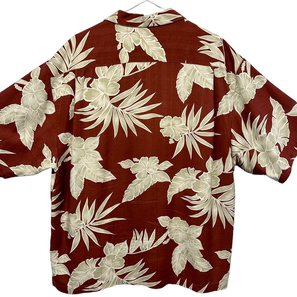 TOMMY BAHAMA Silk Shirt Size XL Short Sleeve Side Slit Button Down Leaves - Picture 2 of 11